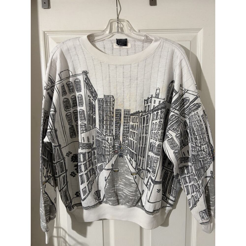 Vintage Kitty Hawk Ind. Ltd. Sweatshirt Sz L Women’s City Streets AOP